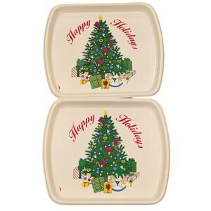 2-Vintage Artfaire Happy Holidays Plastic Christmas Serving Trays‎ 10 x 12